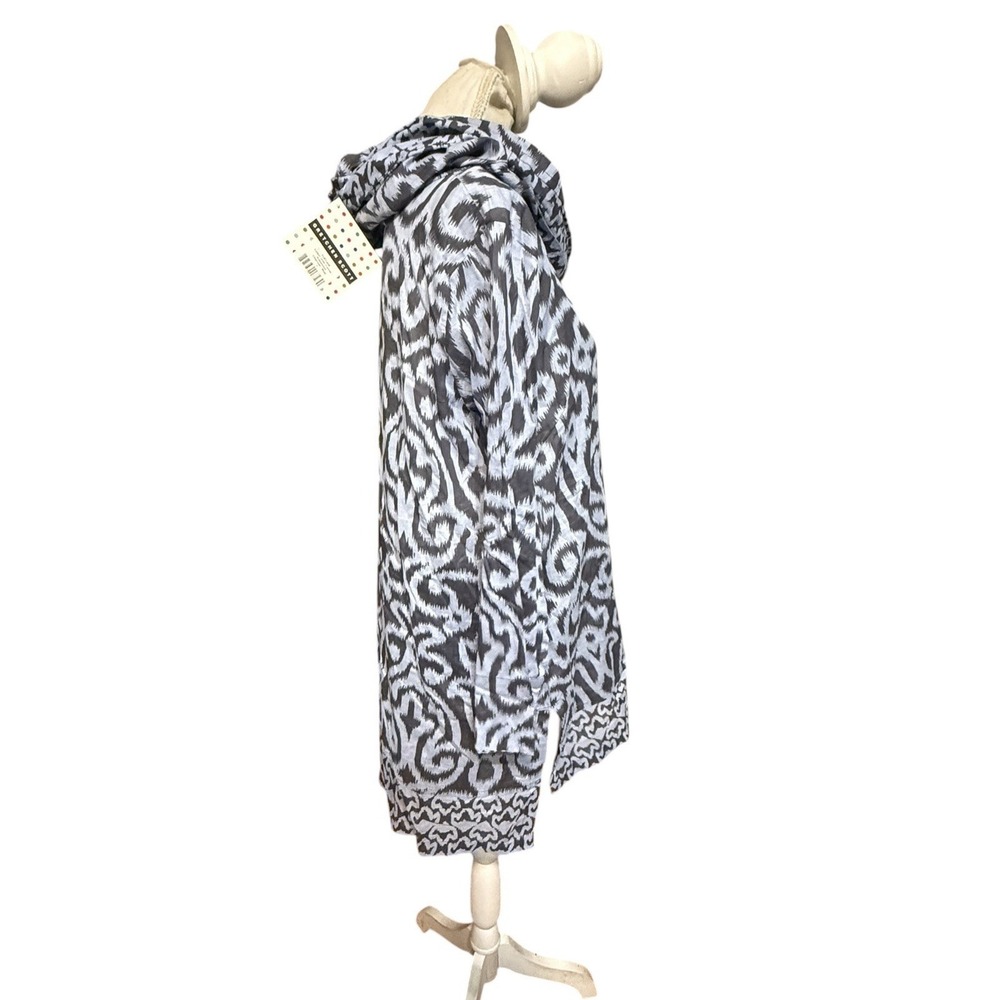 Gretchen Scott Cotton Voile Funnel Tunic Top Arabesque Charcoal Blue Shrimp NWT - Picture 2 of 6